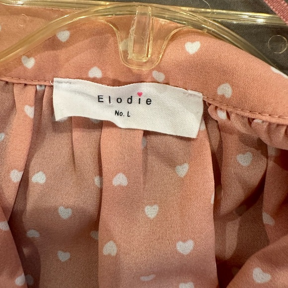 Elodie Nordstrom Size Large Long Sleeve Blouse Hearts All Over Work Wear Coquett - Picture 3 of 9